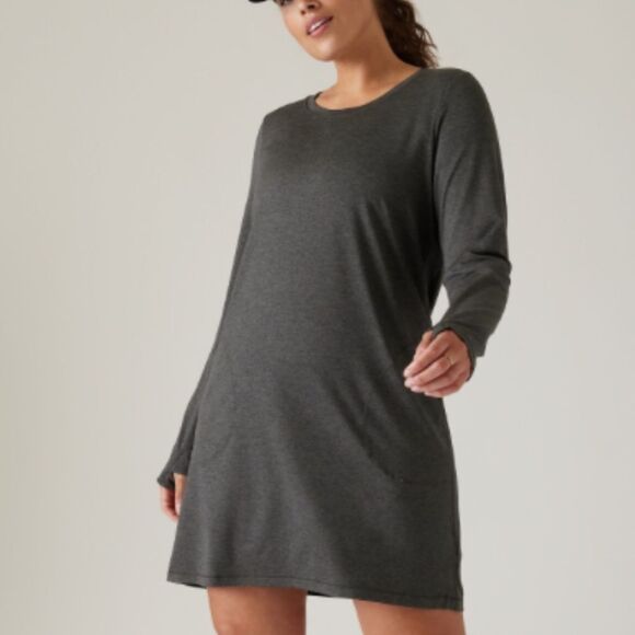 HTF ATHLETA Uptempo Dress Women's Size Small in Black Heather Long Sleeve - Picture 2 of 6